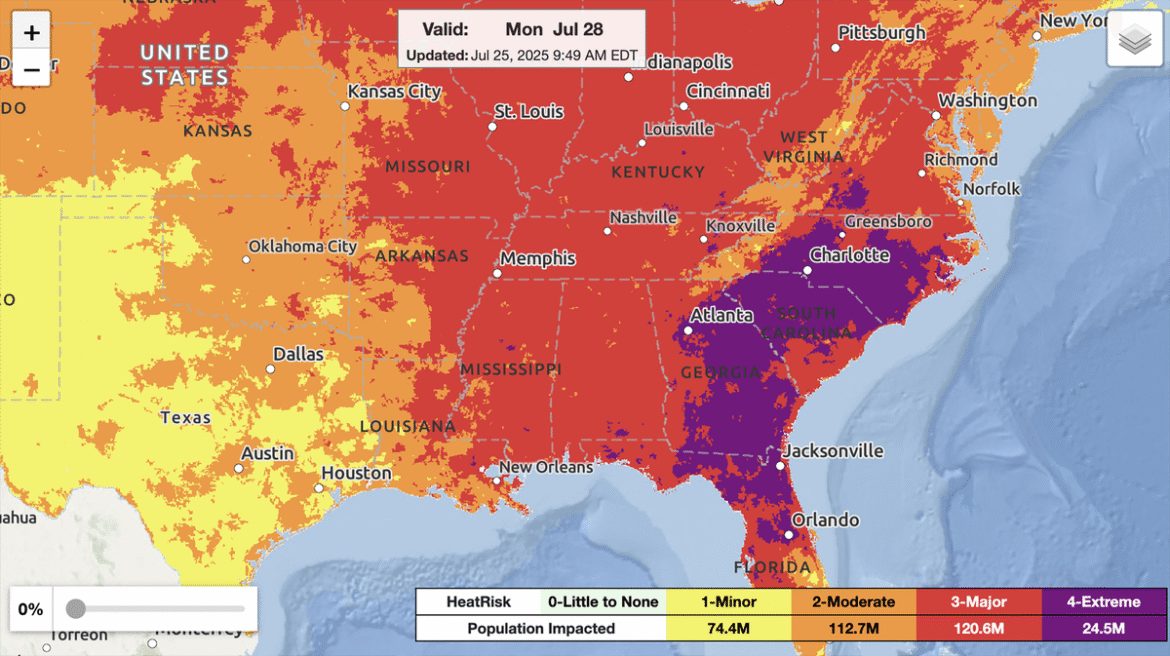 Heat Dome Temperatures May Break Records in Eastern U.S.