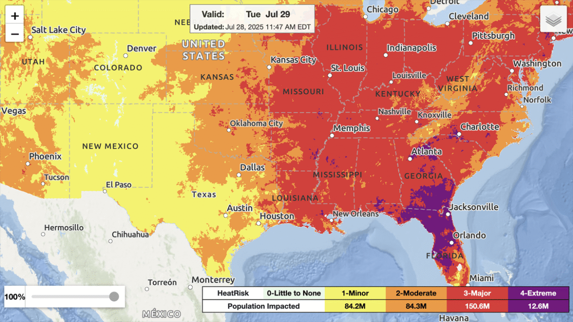 Tampa Breaks Heat Record as Heat Dome Bakes Eastern U.S.