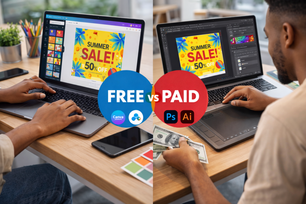 Best Graphic Design Tools for Beginners in Nigeria (Free vs. Paid).