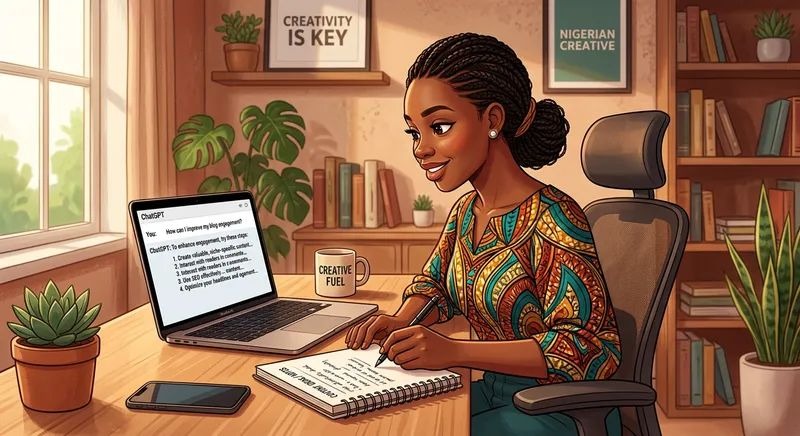 Dark snkinned lady surfing the internet for tips on How to Use ChatGPT to Write a CV in Nigeria