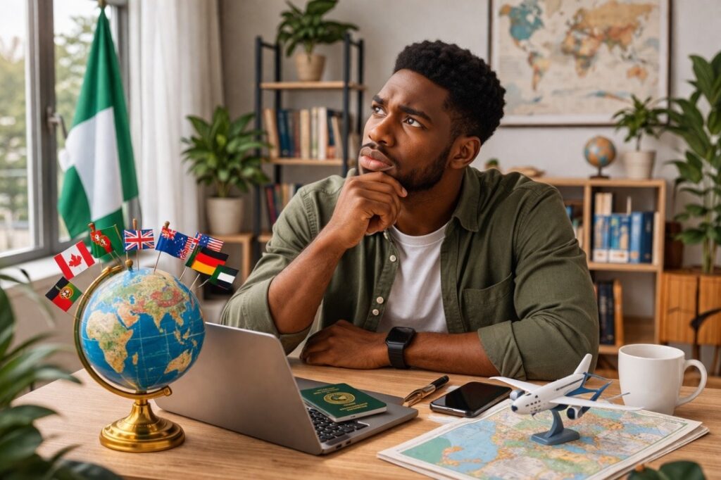 A young man wondering about the Best Countries to Relocate to From Nigeria